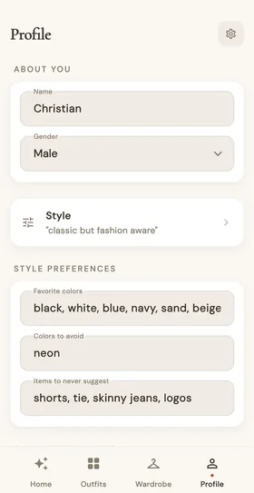 A Misfits style profile showing a distilled Signature and preferences
